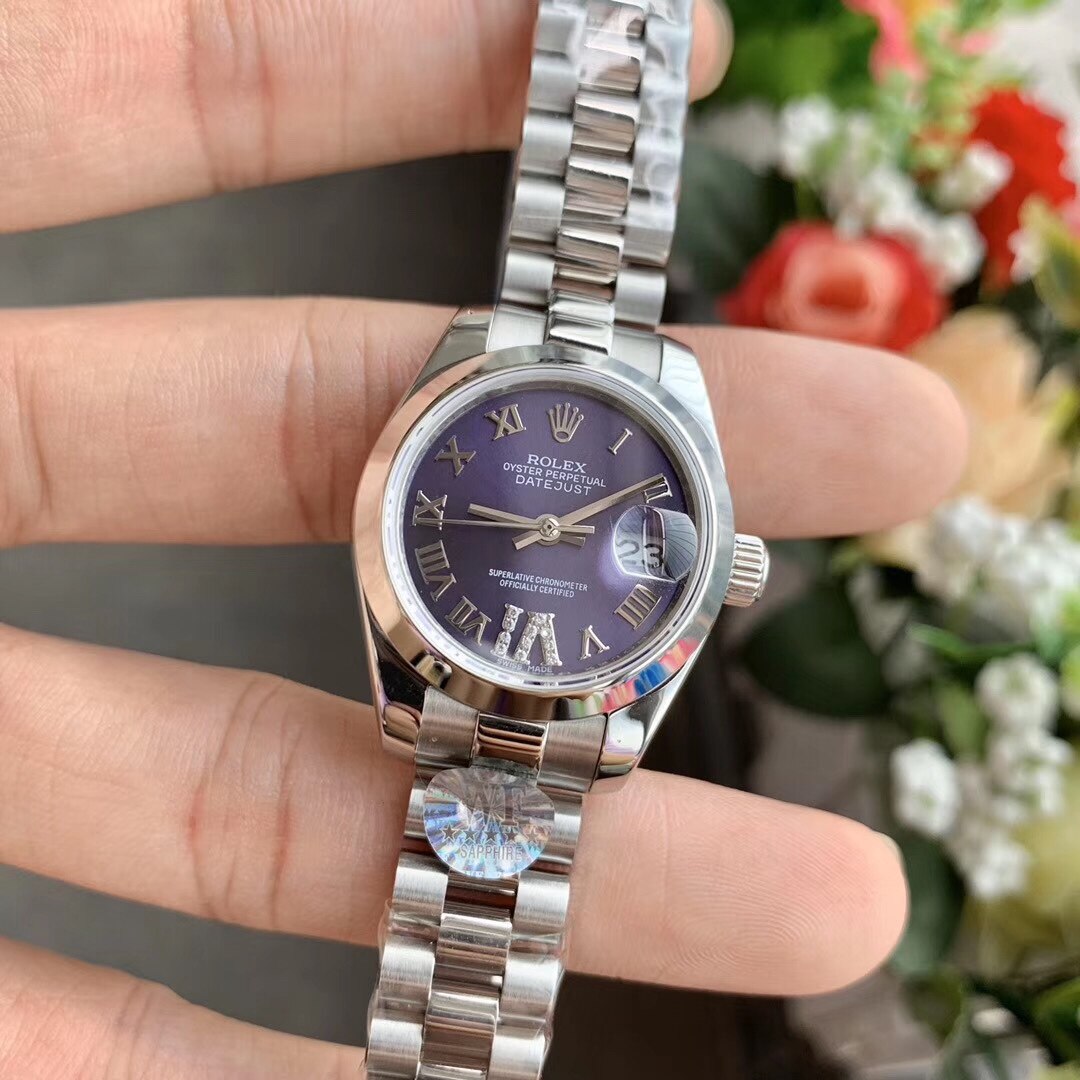 Rolex Rolex Datejust Purple Roman Dial Smooth Bezel Jubilee Steel Bracelet Ladies Watch