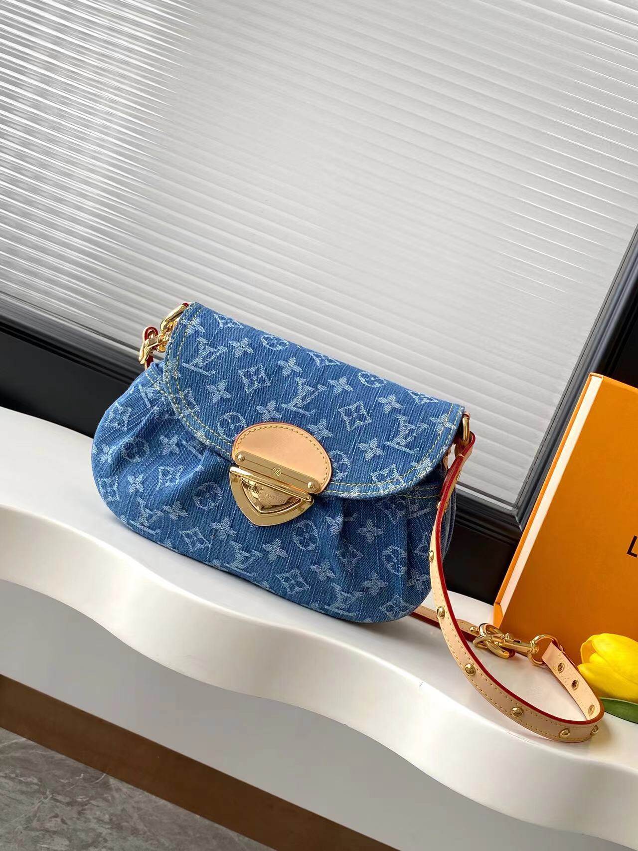 Louis Vuitton Louis Vuitton Blue Denim Monogram Flap Crossbody Bag