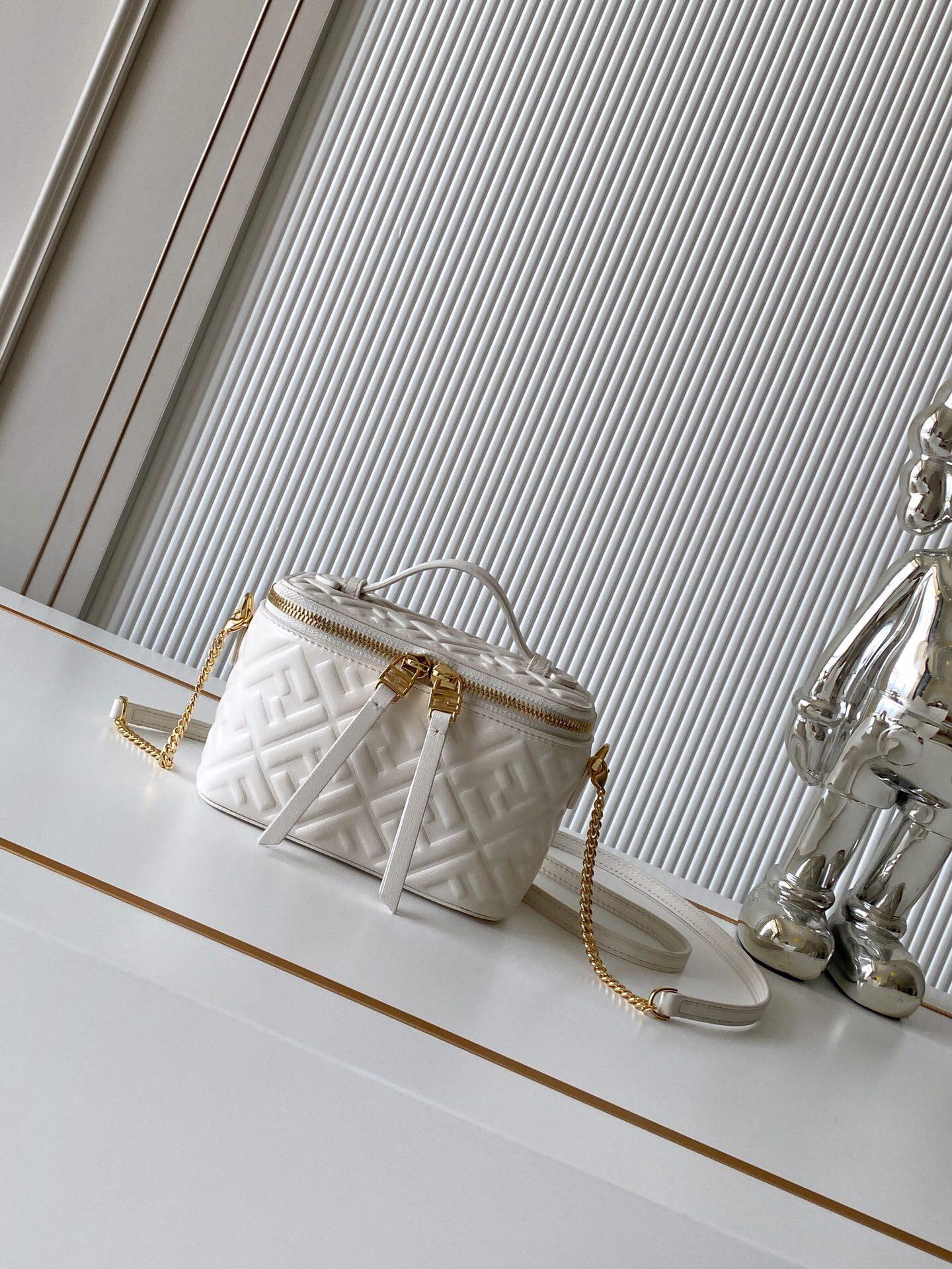 Fendi White All FF Embossed Mini Vanity Case Crossbody Bag
