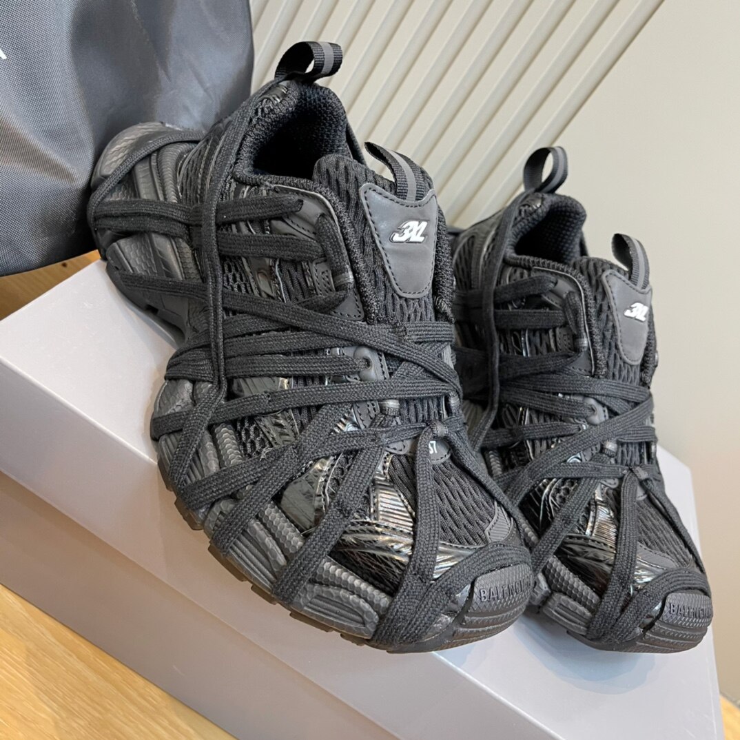 Balenciaga All Black Mesh Strap 3XL Techwear Chunky Height Boost Sneakers
