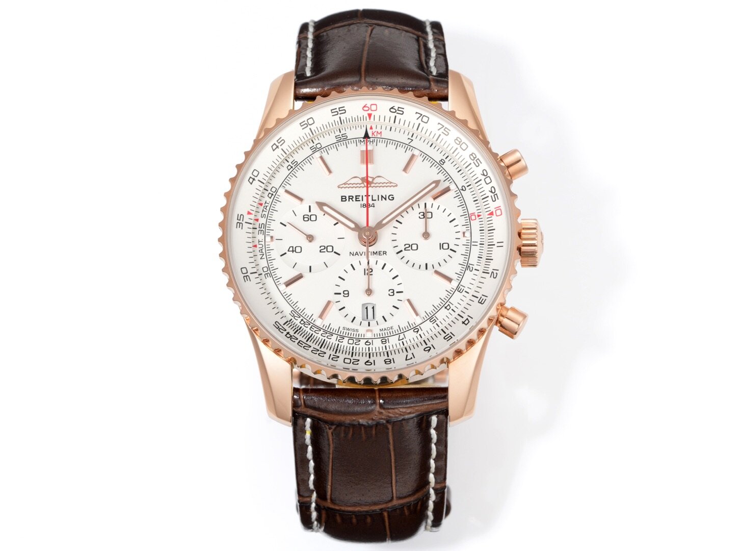 Breitling Breitling Navitimer Rose‑Gold White Dial Leather Men Watch