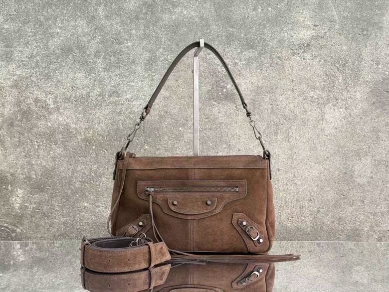 Balenciaga Vintage Brown Distressed Suede Motocross Bag Shoulder & Crossbody Purse