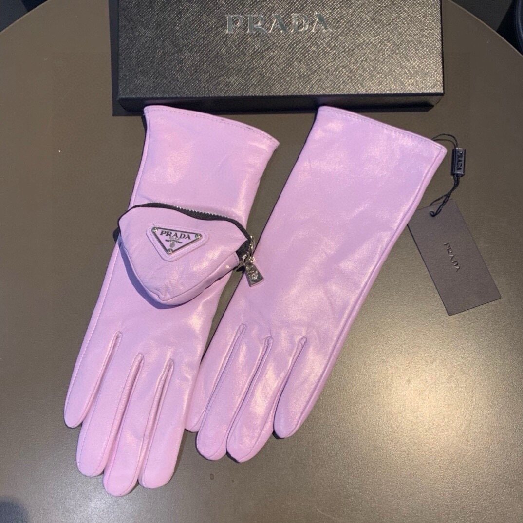 Prada Prada Triangle‑Logo Mini‑Pouch Decor Lavender Lambskin Gloves