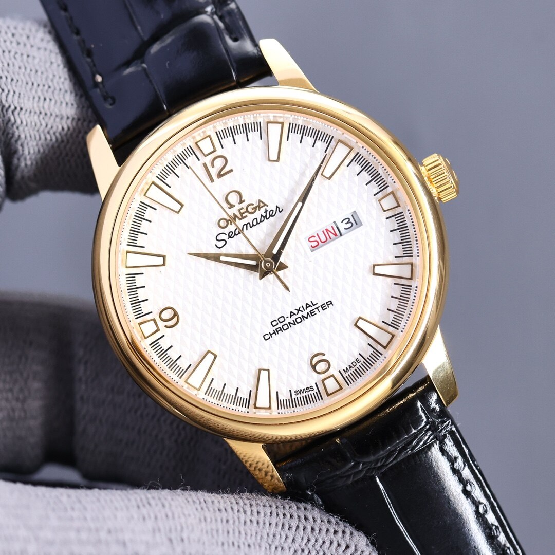 Omega Omega Seamaster Solid Gold Dial Day‑Date Black Alligator Automatic Watch