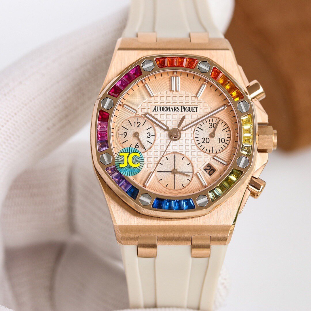 Audemars Piguet  Audemars Piguet Royal Oak Offshore Rose Gold Rainbow Bezel Chronograph Watch