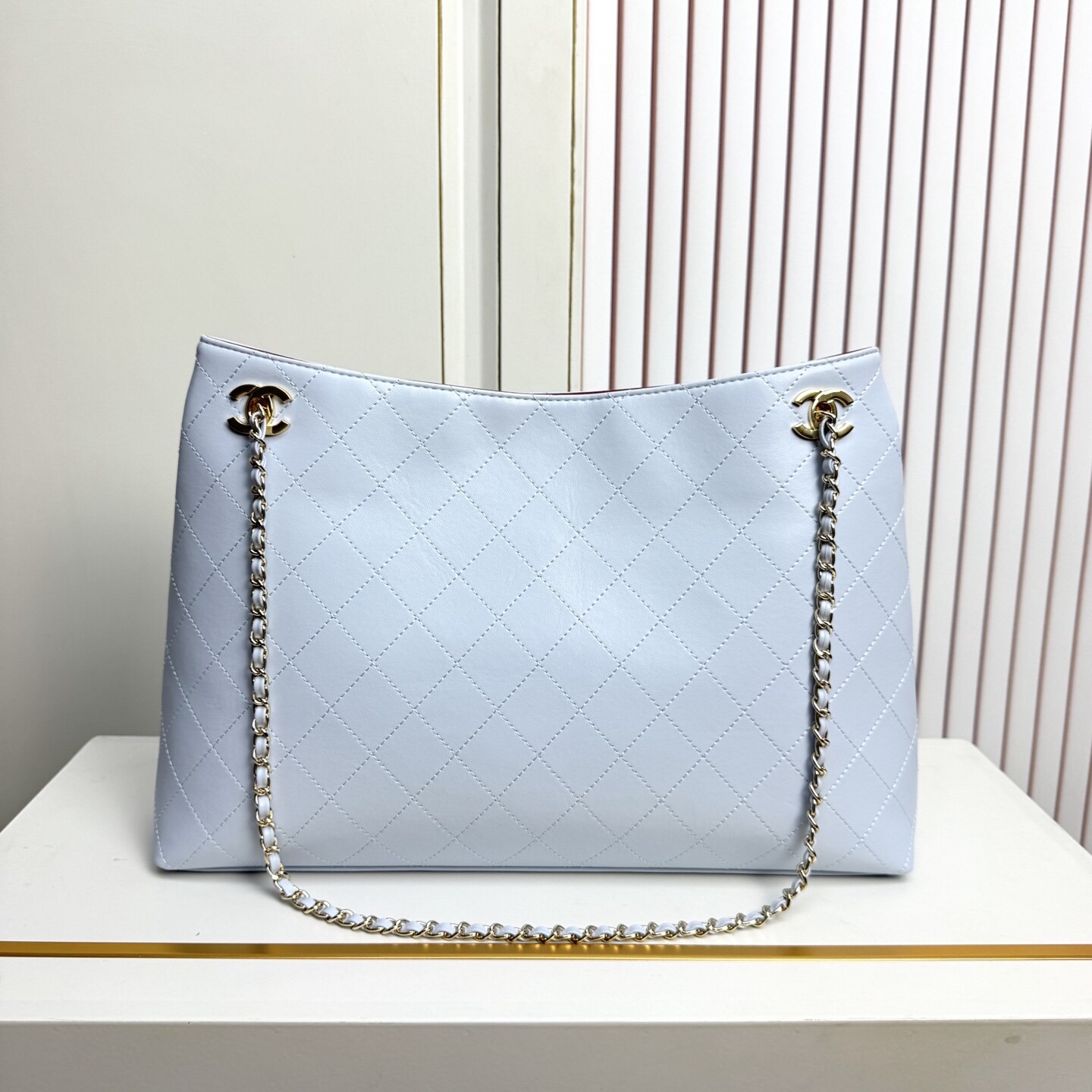 Chanel Chanel Light Blue Quilted Leather Chain Tote Bag