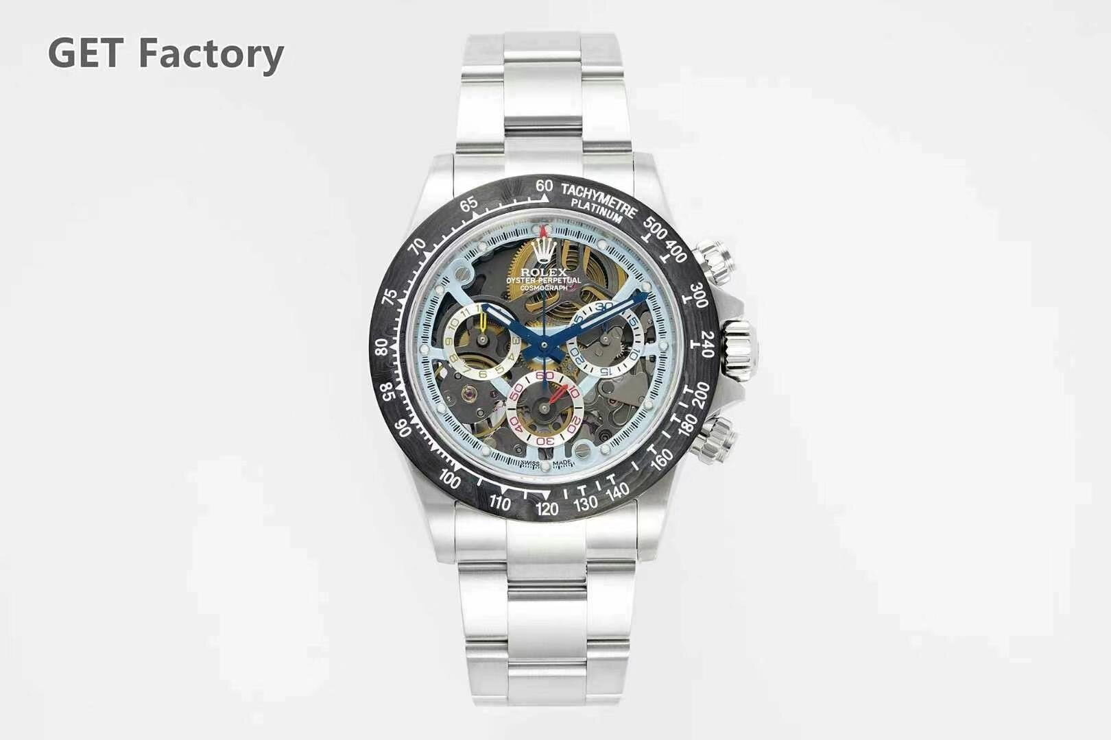 Rolex Rolex Cosmograph Daytona Steel Carbon Bezel Skeleton Dial Oyster Bracelet Chronograph Watch