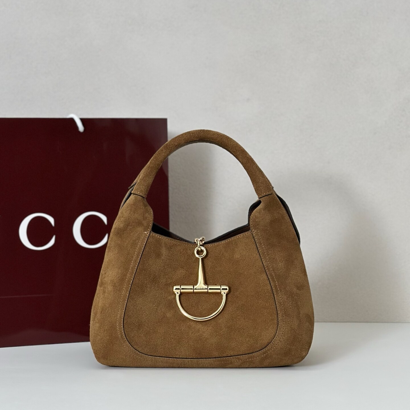 Gucci Gucci Brown Suede Metal Buckle Hobo Bag