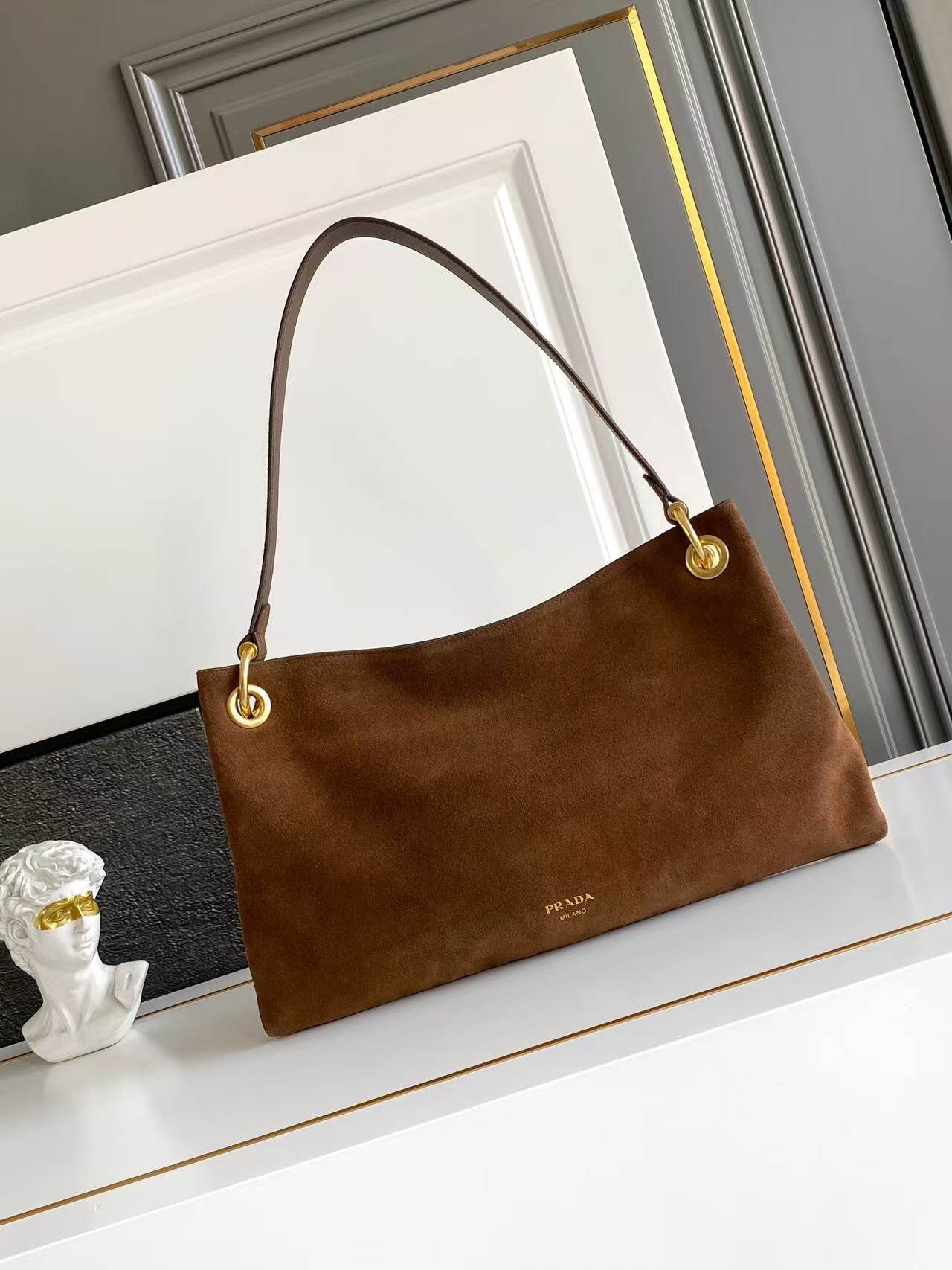 Prada Prada Brown Suede Vintage Shoulder Baguette Bag