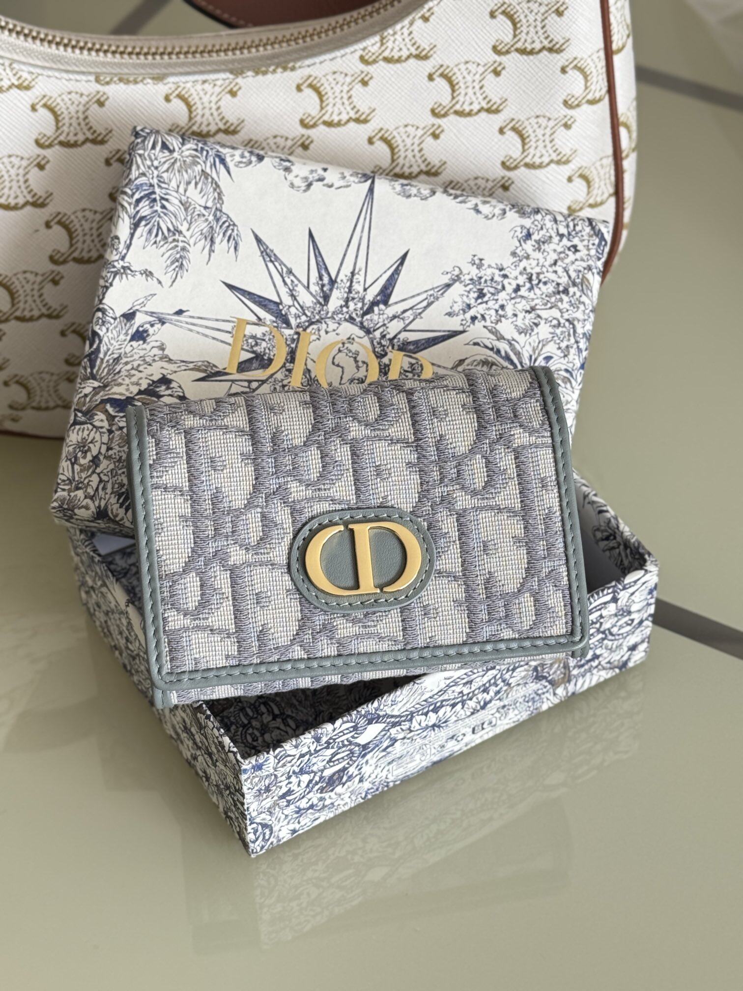 Dior Dior Gray Oblique Trifold Short Wallet
