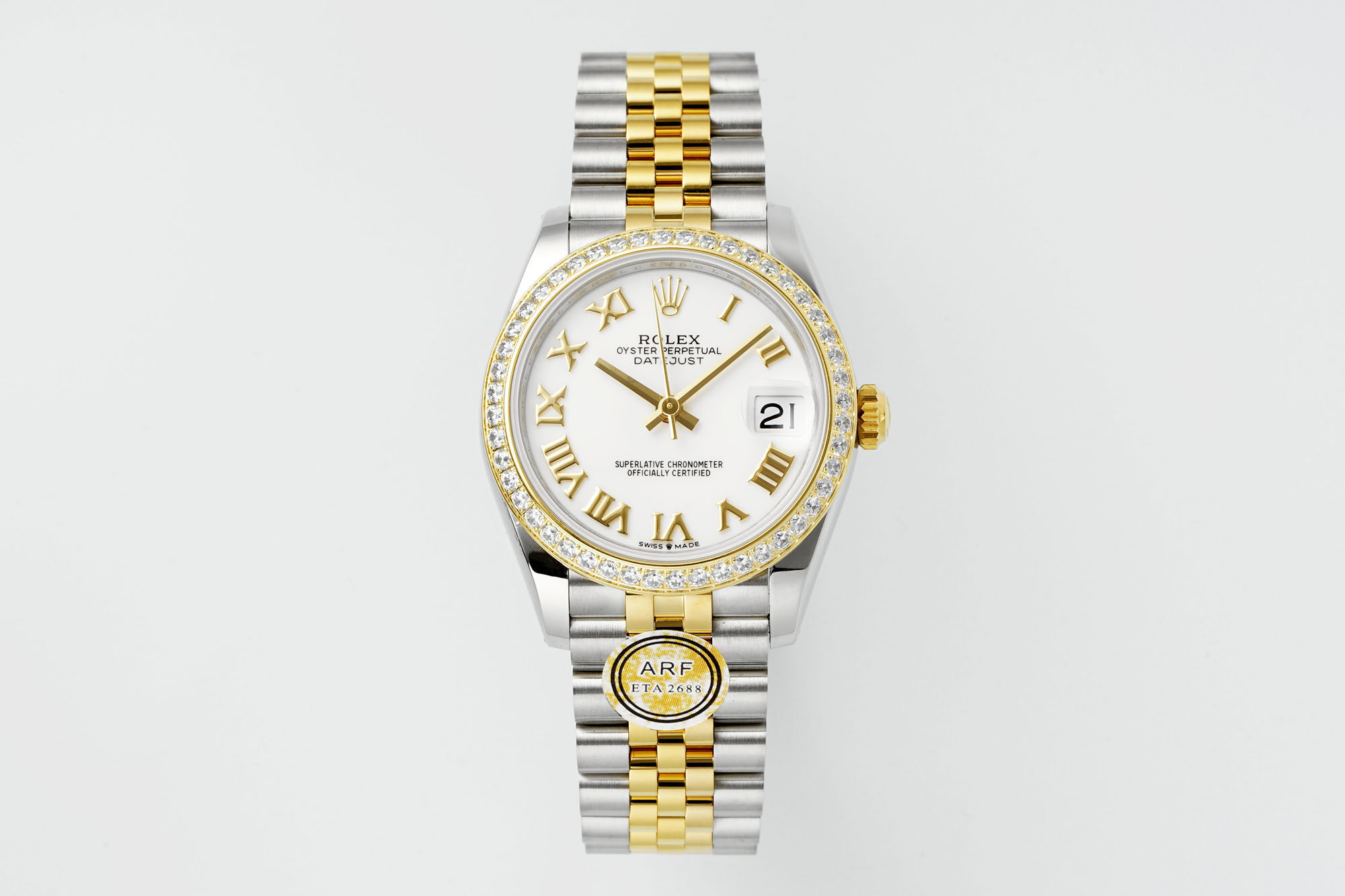 Rolex Rolex Datejust Two-Tone Yellow Gold Diamond Bezel White Roman Dial Jubilee Bracelet Ladies Watch