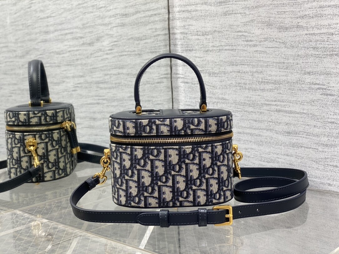 Dior  Dior Oblique Jacquard Round Cosmetic Case Hand Crossbody Bag