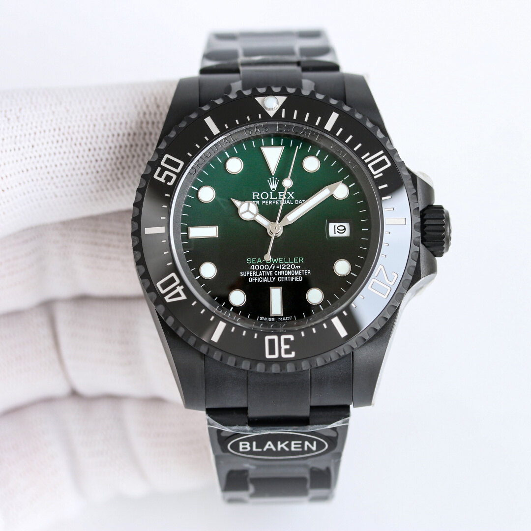 Rolex Rolex Sea-Dweller Blaken Custom Black Coated Green Dial Oyster Bracelet Diving Watch