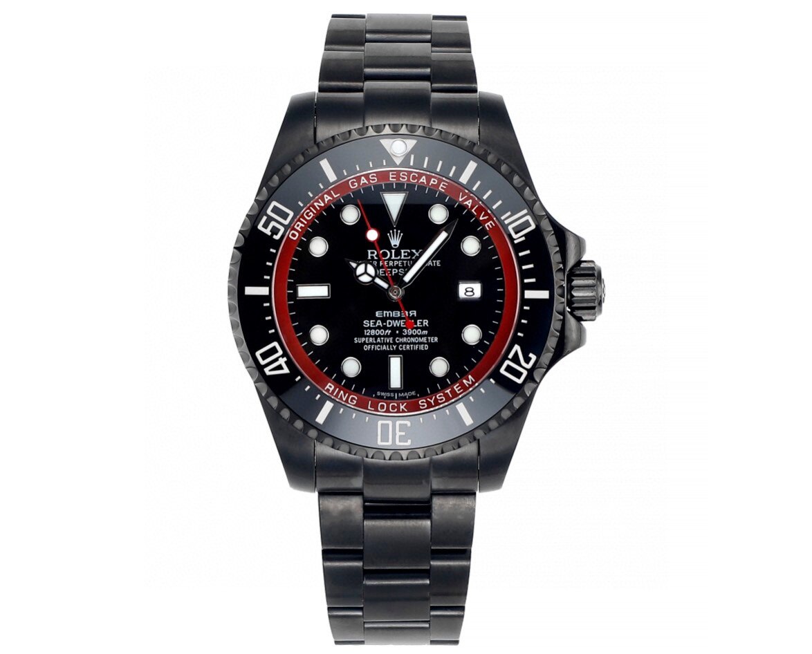 Rolex Rolex Sea-Dweller Full Black Coated Red Ring Black Dial Oyster Bracelet Deep Diving Watch