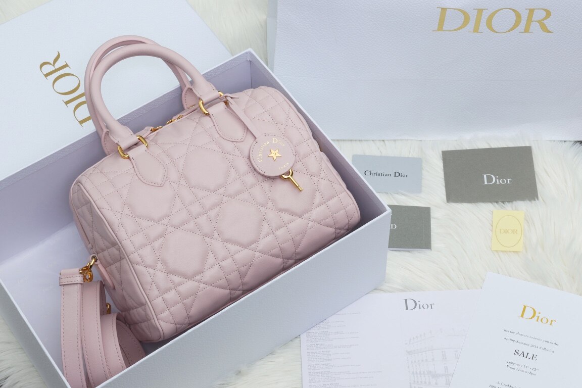Dior Dior Light Pink Cannage Quilt Boston Handbag Crossbody Bag