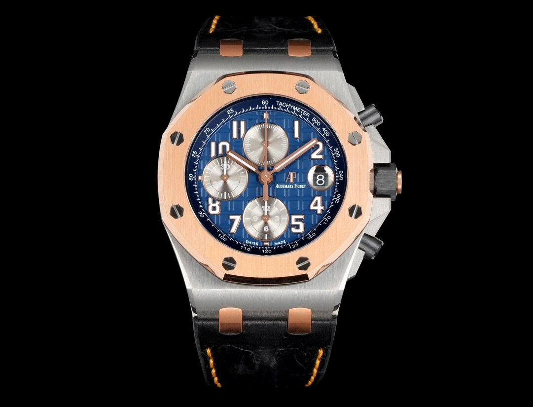 Audemars Piguet Audemars Piguet Royal Oak Offshore Two‑Tone Rose Gold Steel Blue Dial Chronograph Leather Watch