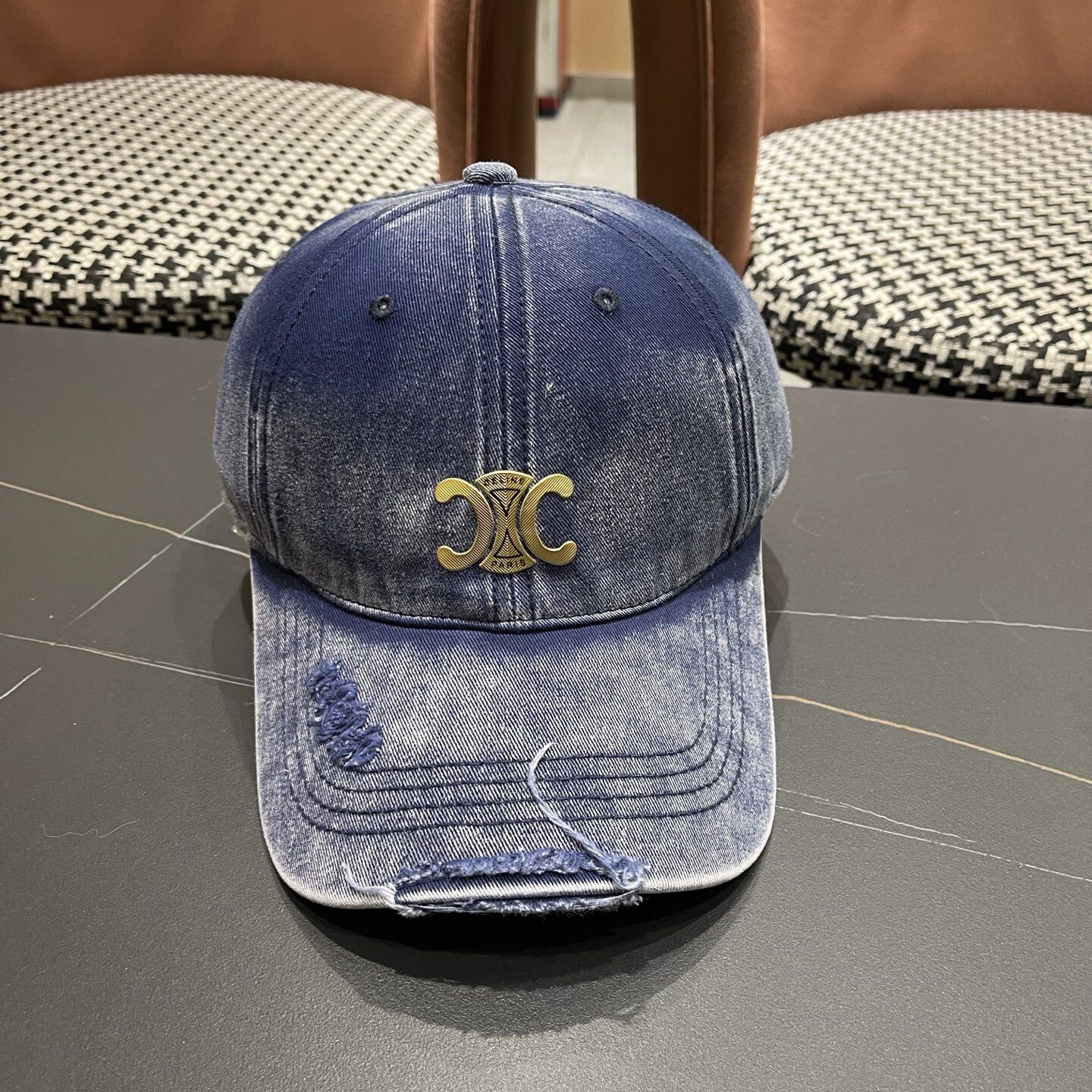 Celine Celine Vintage Distressed Denim Baseball Cap