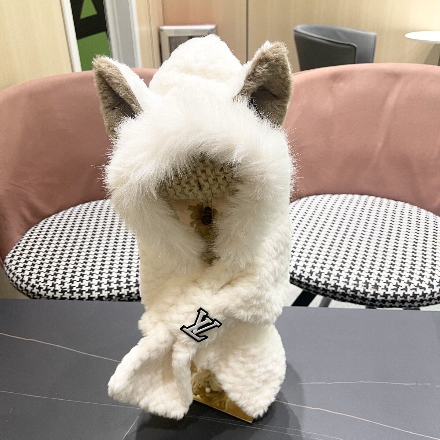 Louis Vuitton LV Wolf‑Ear Faux‑Fur Hat‑Scarf Integrated Set