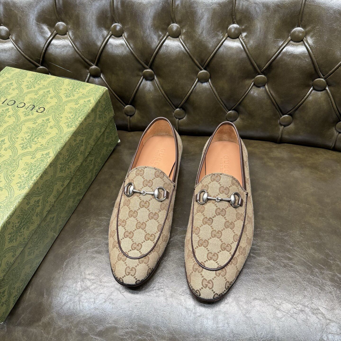 Gucci Classic GG Canvas Silver Horsebit Slip-On Men Loafers