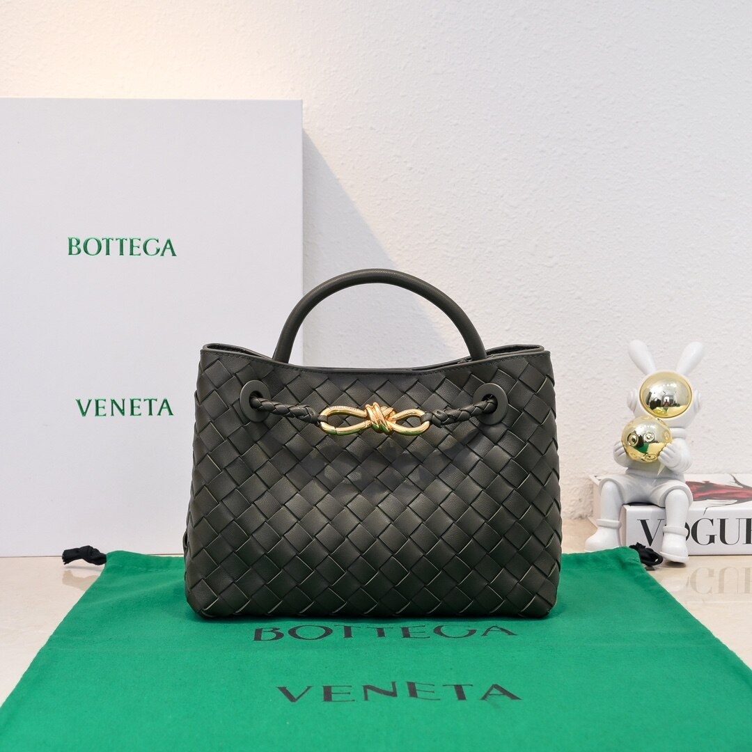 Bottega Veneta Dark Grey Intrecciato Woven Andiamo Metal Knot Hand Tote Bag