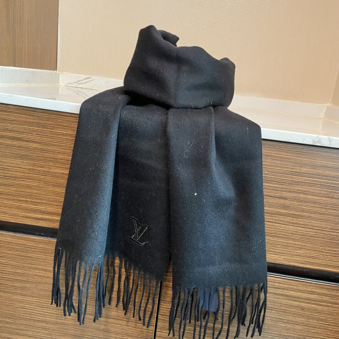 Louis Vuitton LV Black LV‑Logo Embroidered Cashmere Scarf