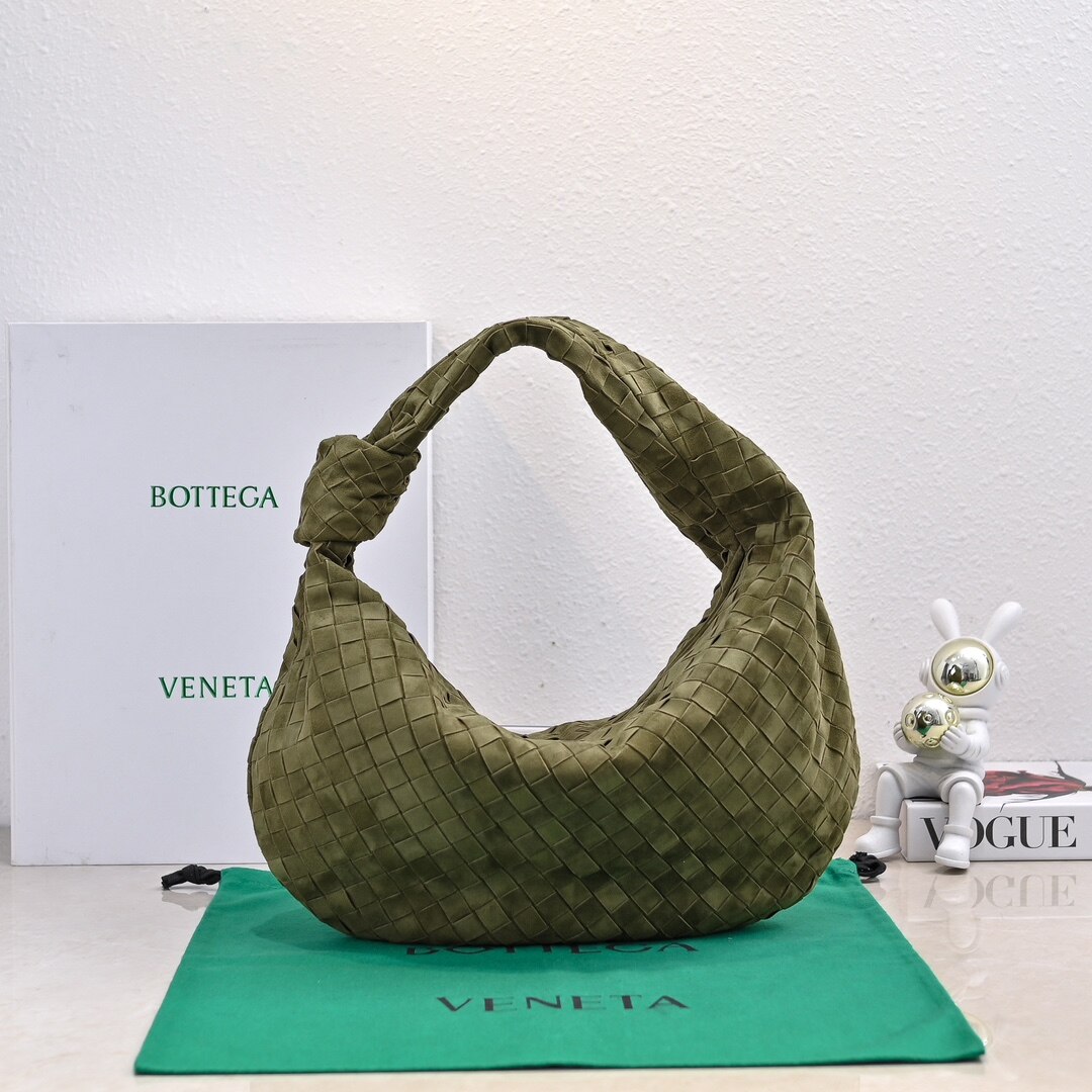 Bottega Veneta Olive Green Suede Intrecciato Woven Knot Large Hobo Shoulder Tote Bag