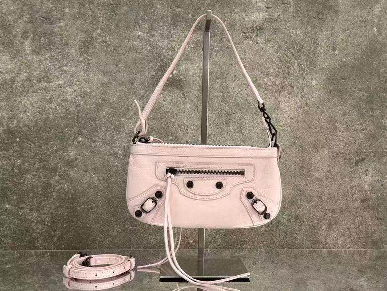 Balenciaga  Light Pink Distressed Wax Leather Mini Motocross Shoulder & Crossbody Bag