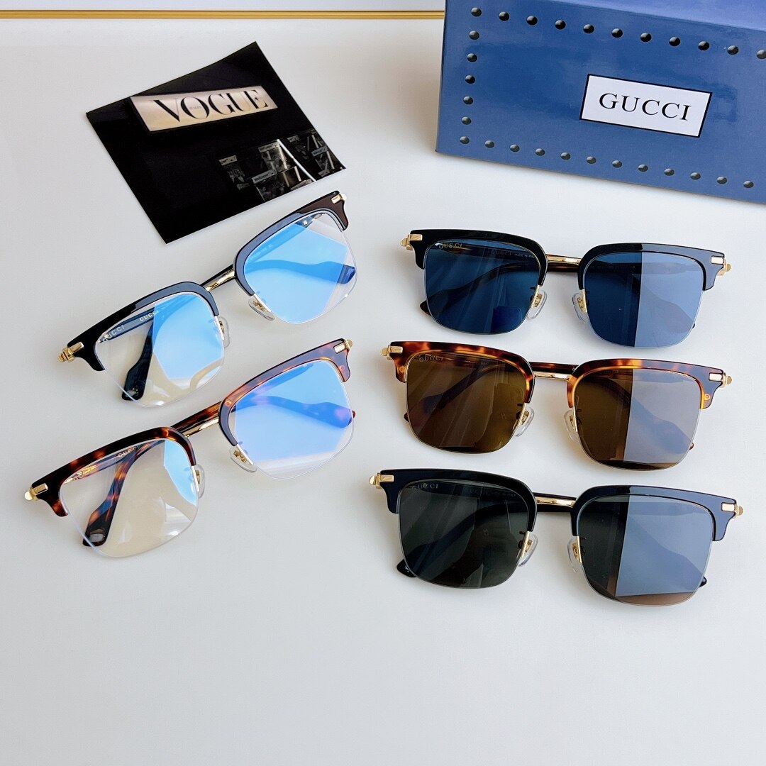 Gucci Gucci Semi‑Rim Metal Brow‑Line Sunglasses