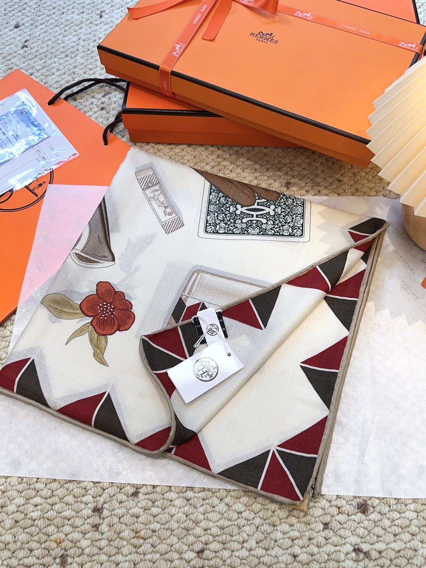 Hermès  Hermès Vintage Floral Geometric Print Square Scarf