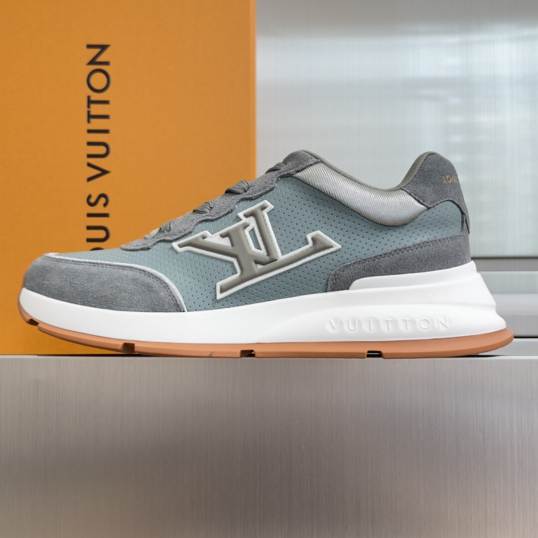Louis Vuitton Grey Green Suede & Perforated Leather LV Logo Retro Low Top Sneakers