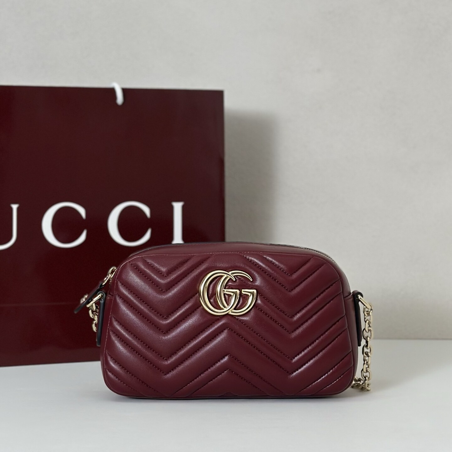 Gucci Gucci GG Marmont Burgundy Chevron Camera Bag