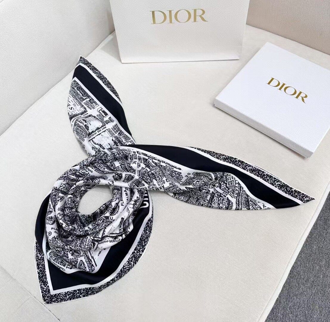 Dior  Dior Black‑White Paris Map Silk Square Scarf