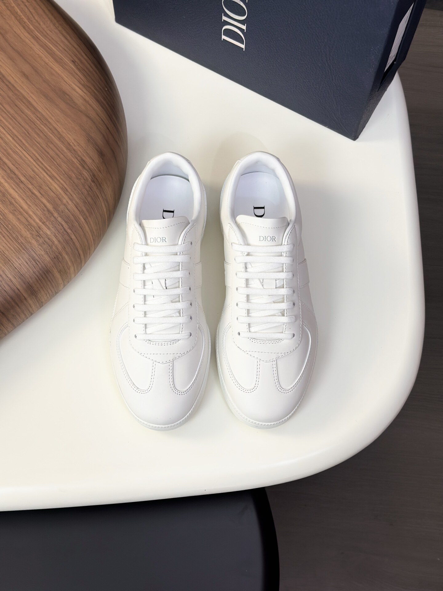 Dior Solid White Smooth Leather Panel Retro German Trainer Flat Lace-Up Sneakers