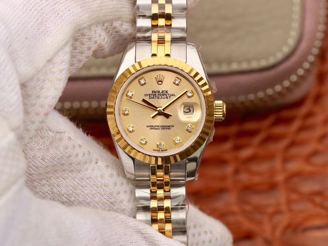 Rolex Rolex Datejust Two-Tone Yellow Gold Champagne Dial Diamond Markers Fluted Bezel Jubilee Bracelet Lad
