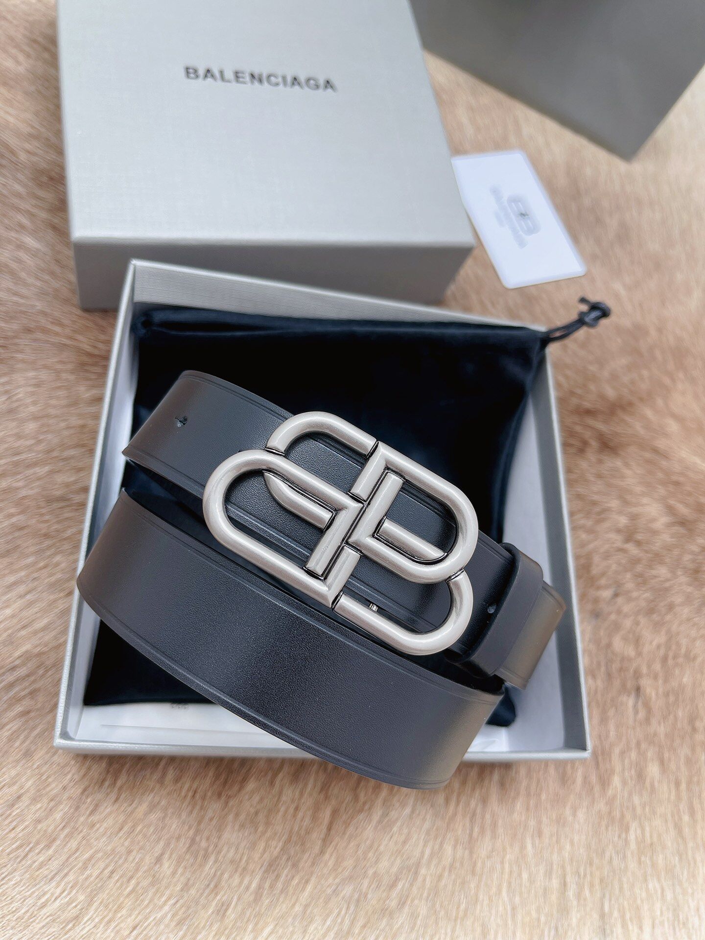 Balenciaga Balenciaga BB‑Buckle Black Leather Belt