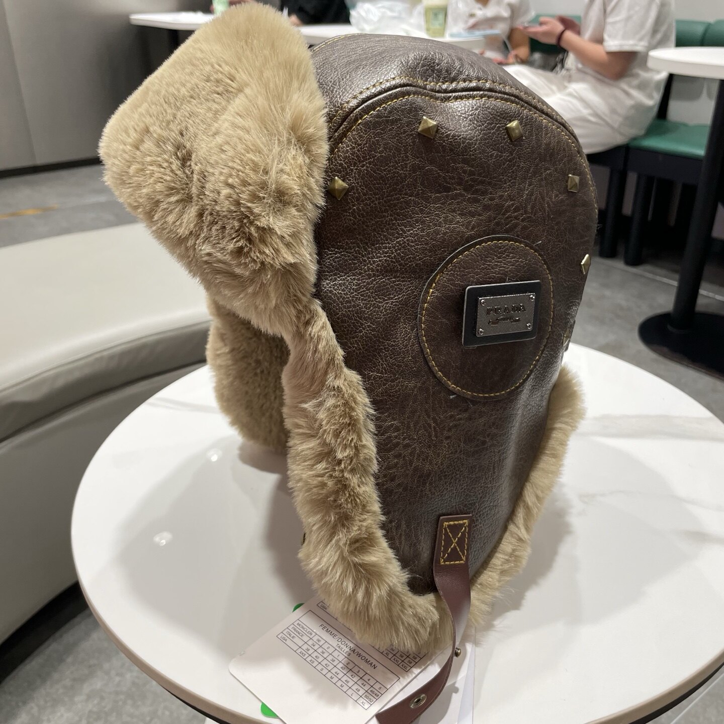 Prada Prada Vintage‑Leather Rivet Faux‑Fur Trapper Hat