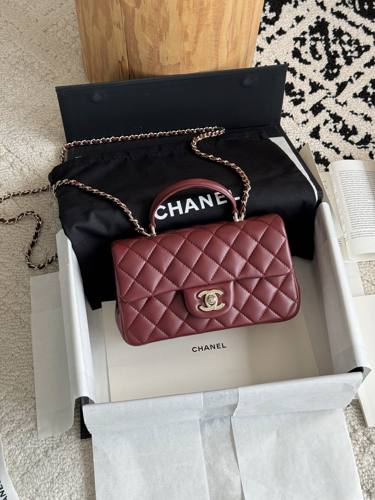 Chanel Chanel Burgundy Lambskin Top Handle Mini CF Flap Bag