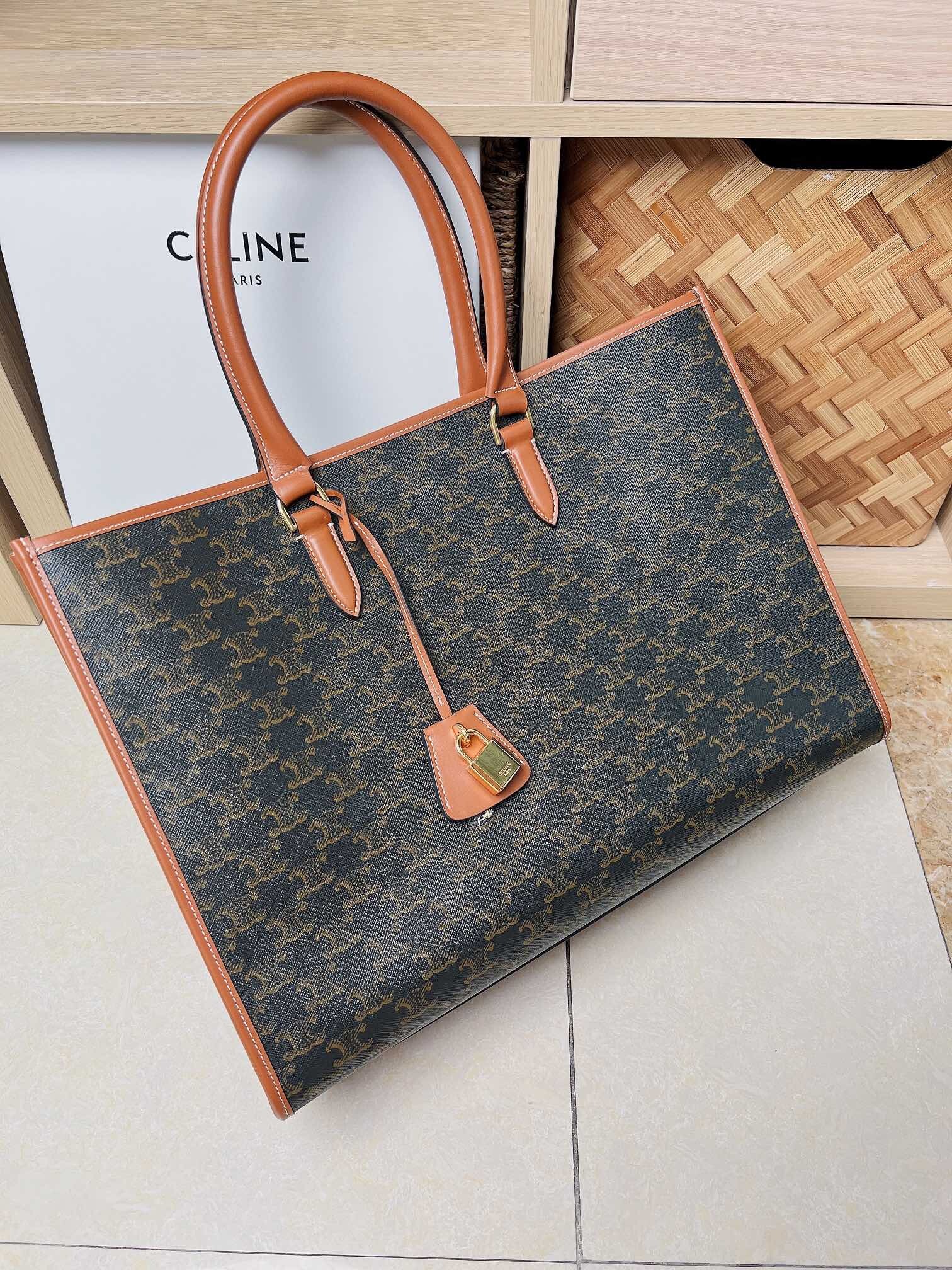Celine Classic Triomphe Monogram Vertical Canvas Work Tote Bag