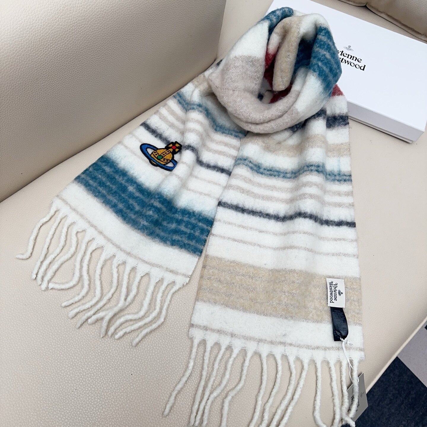 Vivienne Westwood Vivienne Westwood Striped Orb‑Embroidered Tassel Scarf