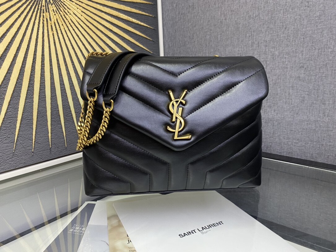 Saint Laurent Saint Laurent Black V-Quilt LouLou Gold Logo Chain Flap Bag