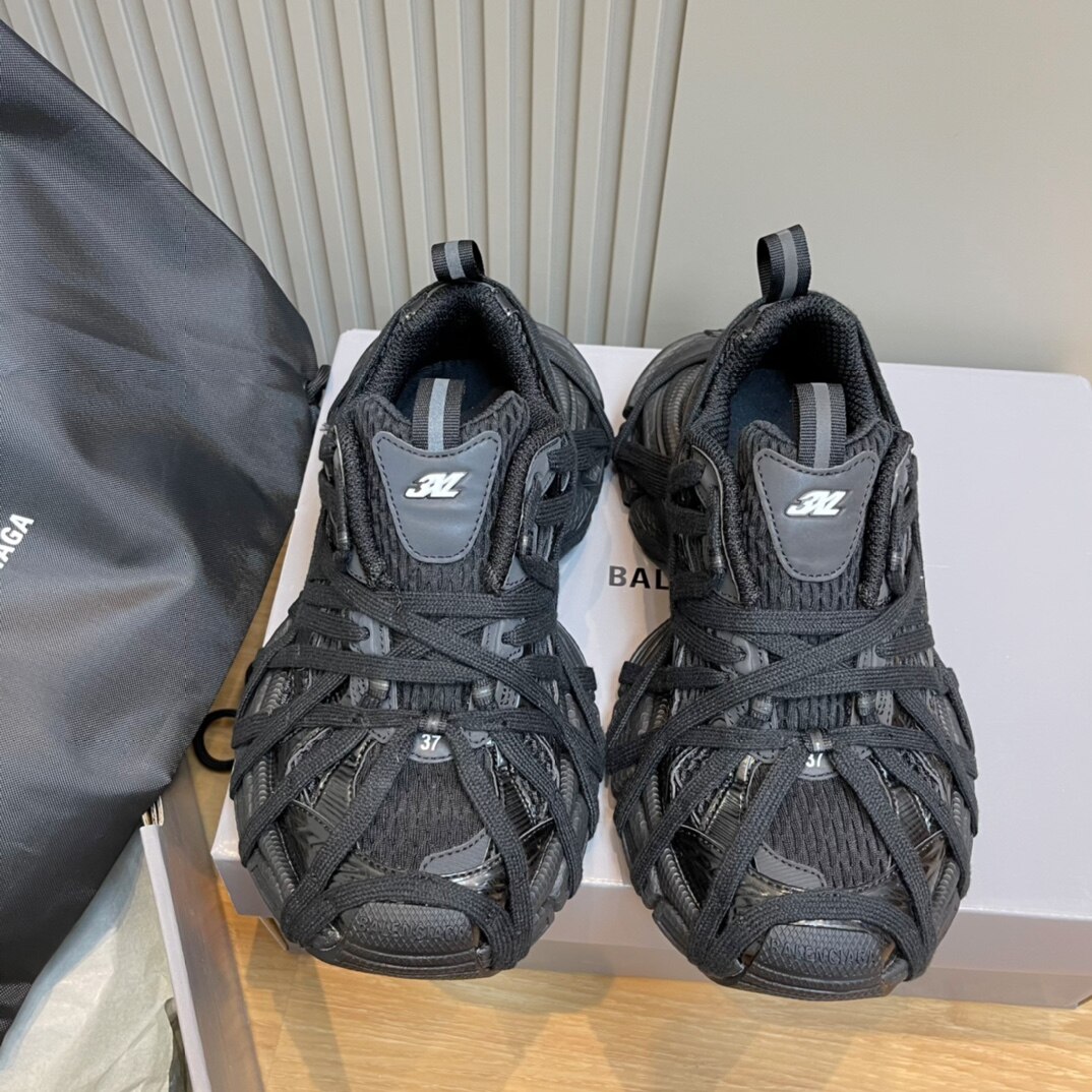 Balenciaga All Black Mesh Strap 3XL Techwear Chunky Height Boost Sneakers