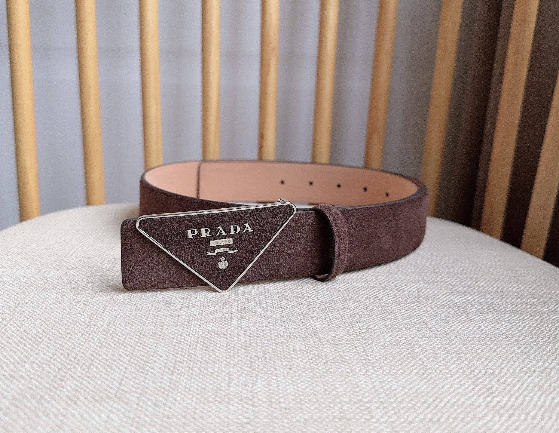 Prada  Prada Triangle Logo Suede Thin Belt