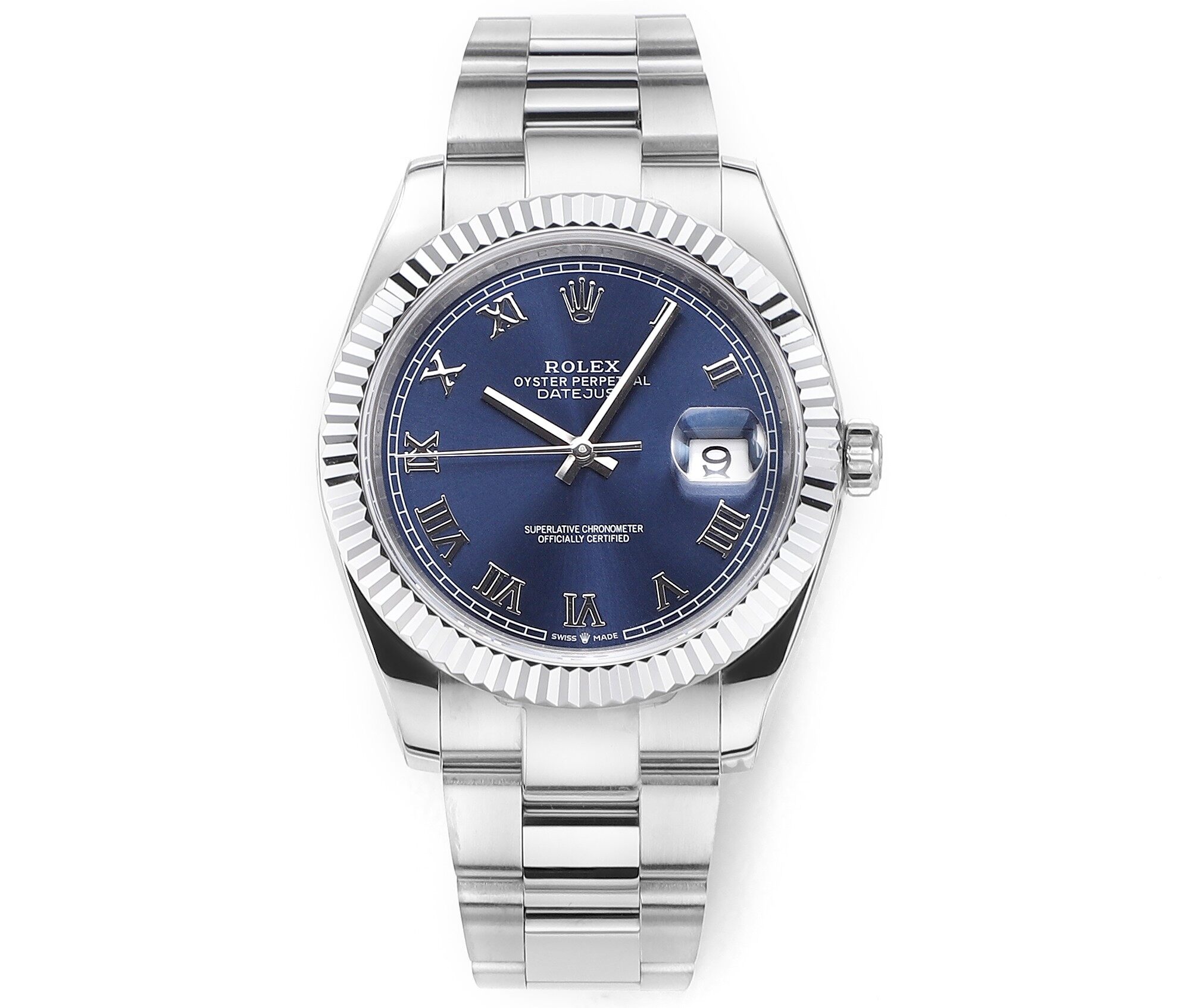 Rolex  Rolex Datejust Blue Dial Roman Numeral Fluted Bezel Oyster Bracelet Watch