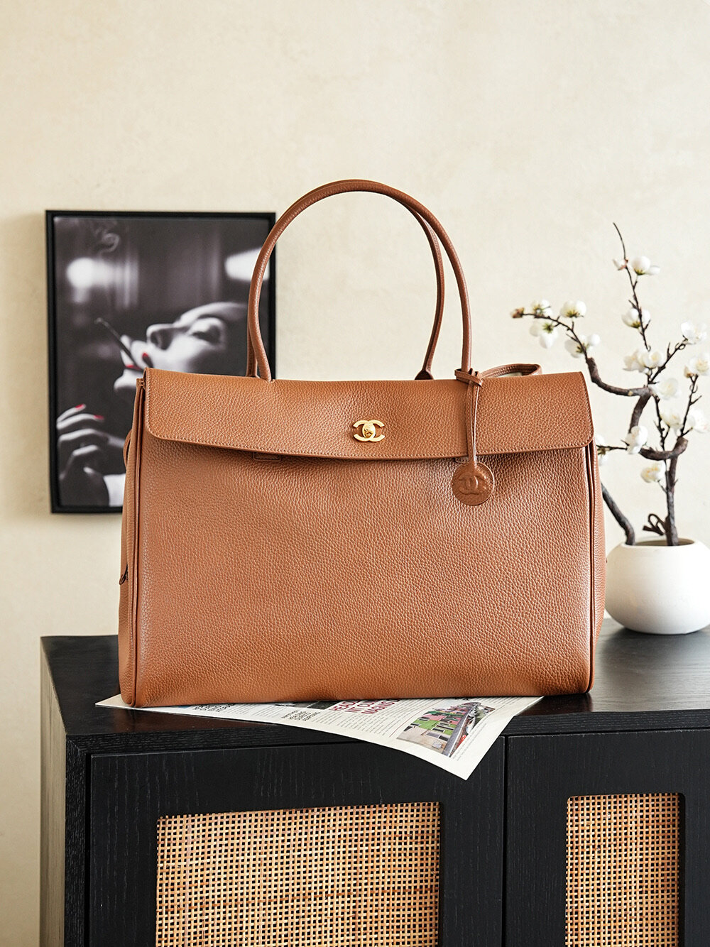 Chanel Chanel Caramel Caviar Leather Turnlock Tote Bag