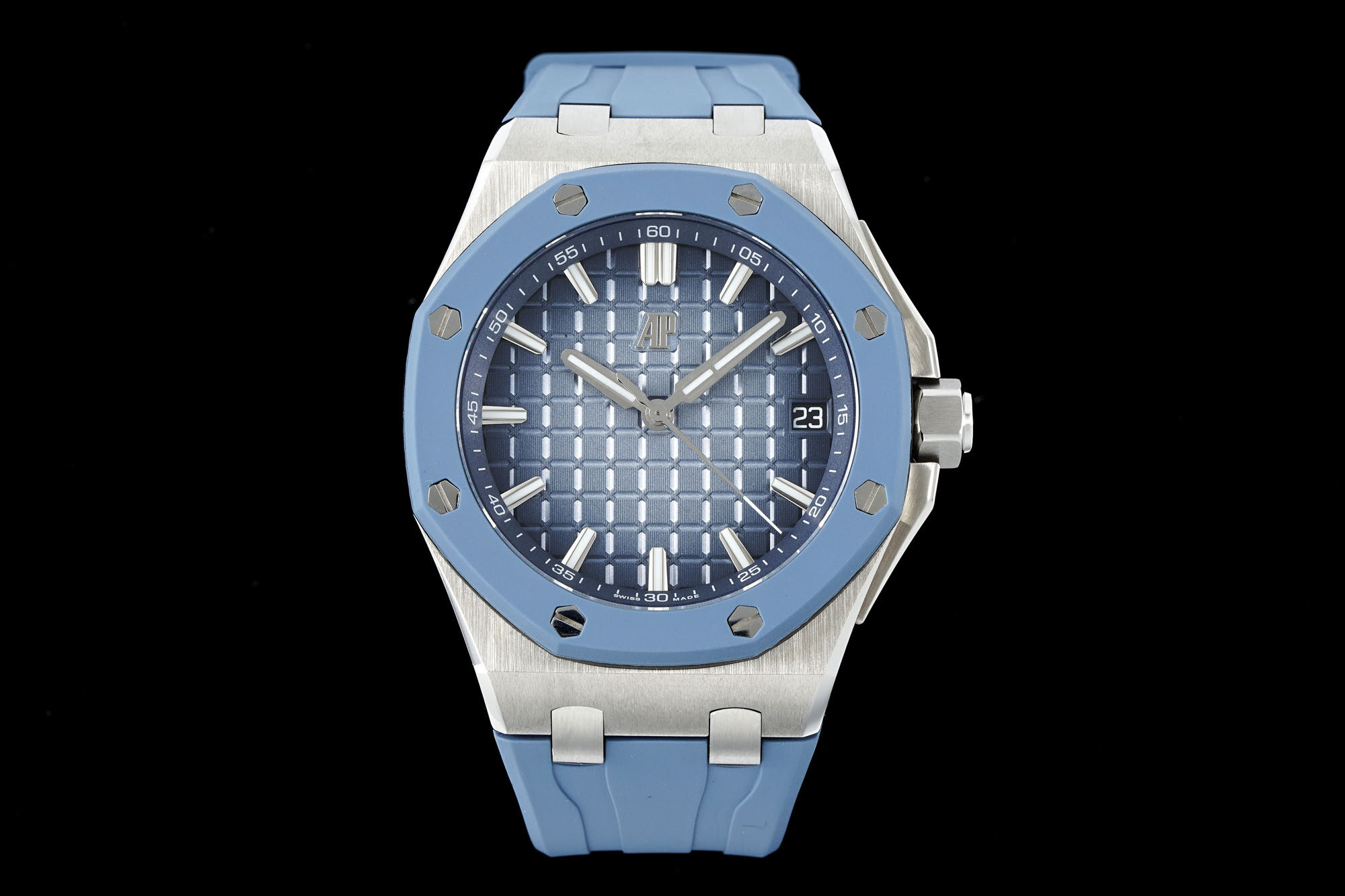 Audemars Piguet Audemars Piguet Royal Oak Steel Blue Ceramic Bezel Blue‑Grey Tapisserie Dial Blue Rubber Strap Watch