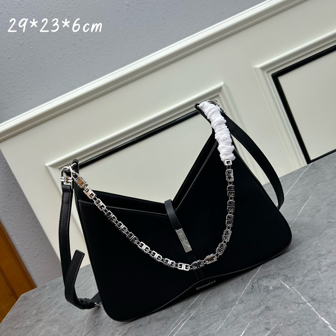 Givenchy Black Smooth Leather V-Opening Chain Shoulder & Crossbody Bag