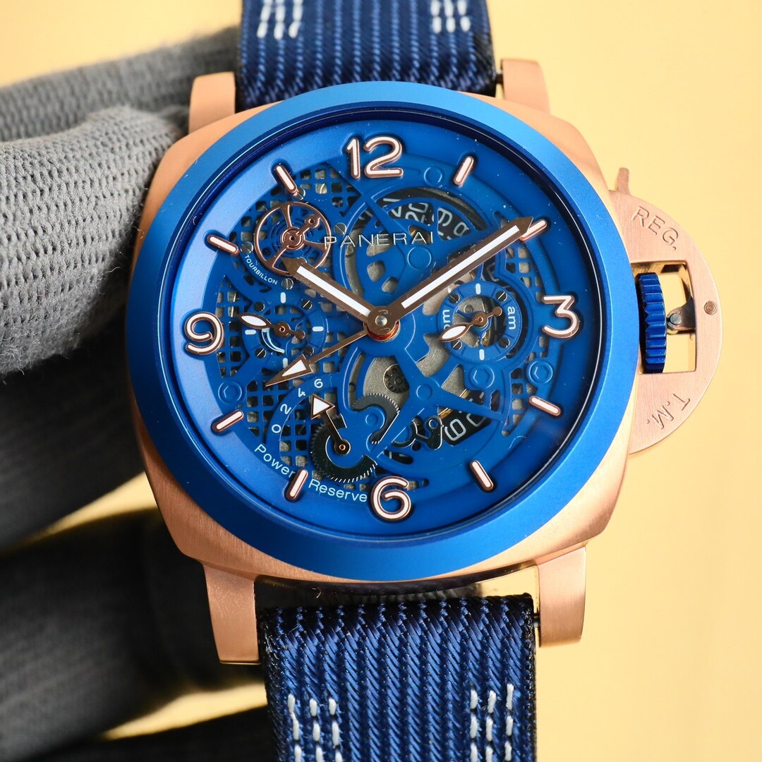 Panerai  Panerai Luminor Rose‑Gold Skeleton Blue Rubber Men Watch