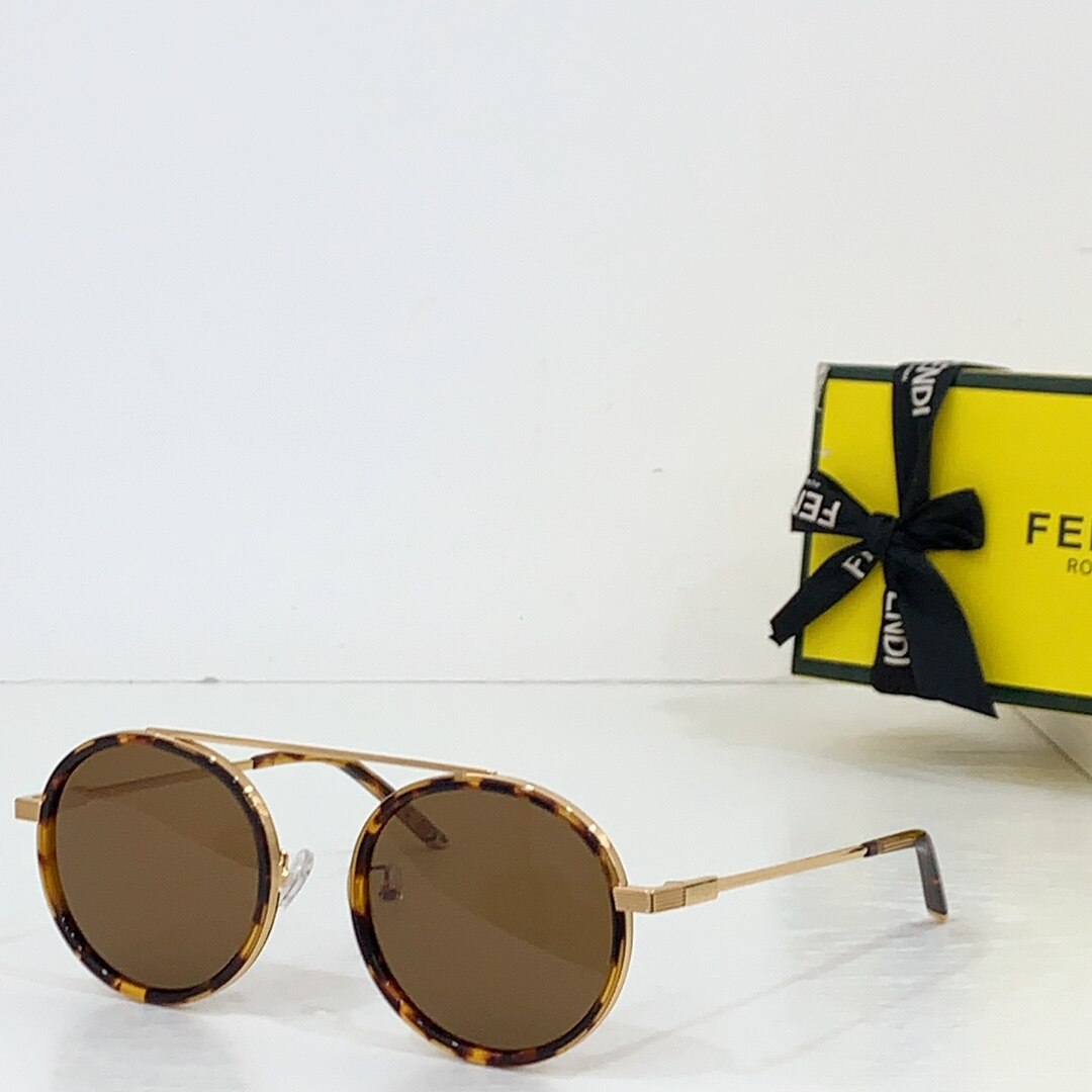 Fendi Fendi Double‑Bridge Round Tortoiseshell Metal Sunglasses