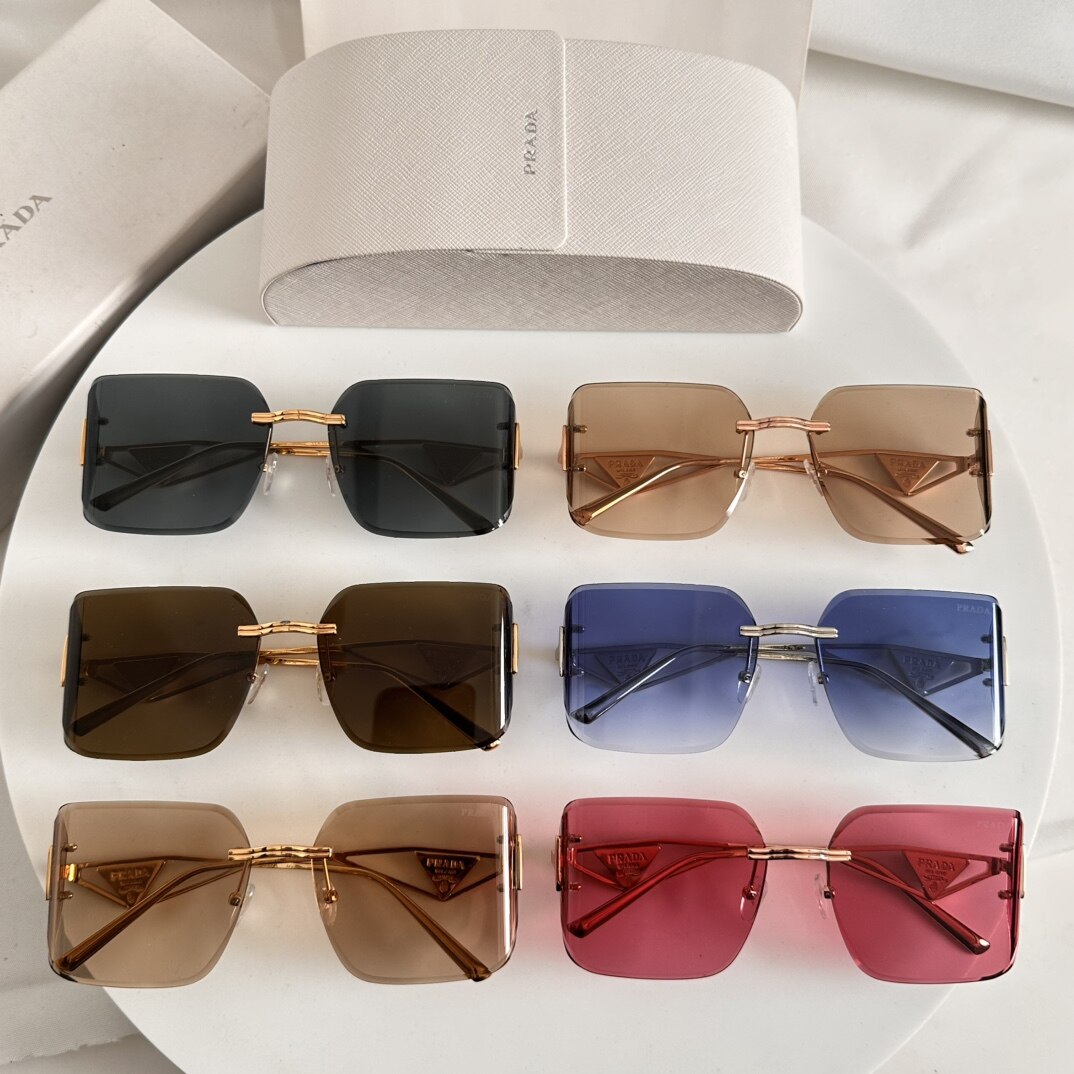 Prada  Prada Triangle‑Logo Rimless Oversized Square Sunglasses