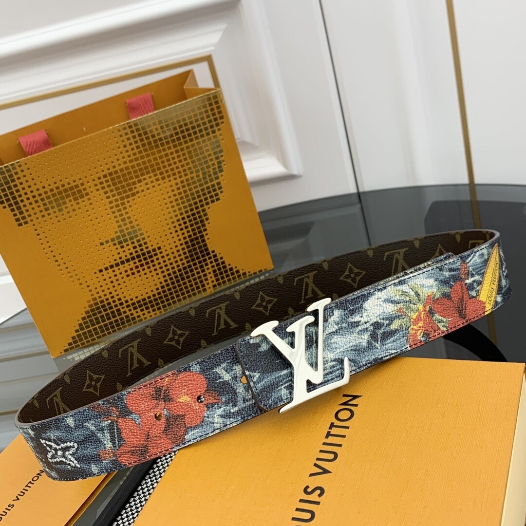Louis Vuitton Louis Vuitton LV Silver‑Tone Floral Print Reversible Belt